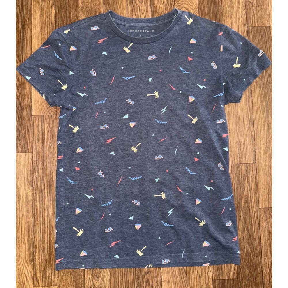 Aeropostale Graphic Print Tee Palm Tree Lightning Bolt‎ Pattern Small